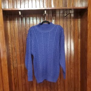 PARTNERS WOMAN SIZE 2X Women's Blue & Purple Cable Knit Turtleneck Sweater